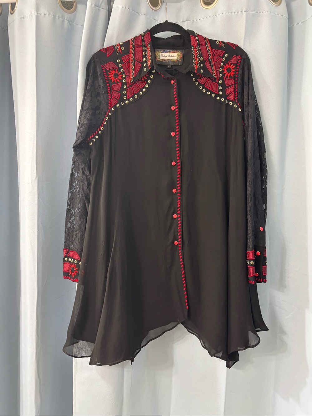 Vintage Collection Black dress with Red Embroidered Accents